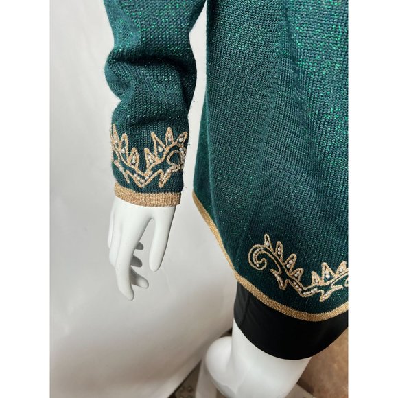 Jaclyn Smith Beaded and Embroidered Cardigan Sweater M Green, Gold Metallic Th - Picture 11 of 16